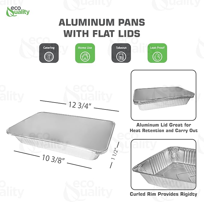 Aluminum Pans 9x13 Disposable Foil Pans Half Size Aluminum Trays with Lids Heavy Duty Steam Table Shallow - Tin Foil Pans, Bakeware, Lasagna Pans, Roasting, Food Storing, Catering, Cake, Oven Pan (20) - Image 3