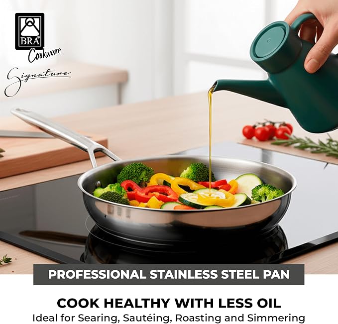 BRA COOKWARE Signature Stainless Steel Frying Pan | 8 Inches Skillet - Image 4