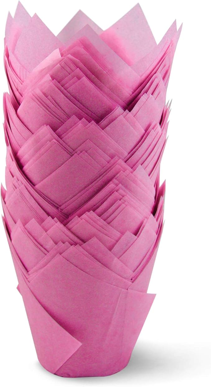 SimpleGood Pink Tulip Baking Cups Cupcake Liners Muffin Liners Greaseproof Paper 100 - Image 2