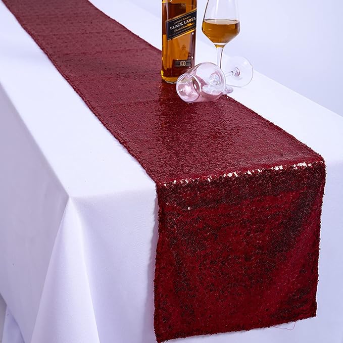 Burgundy Sequin Table Runner 12 Pack, 12x72 Glitter Table Runners - Image 5