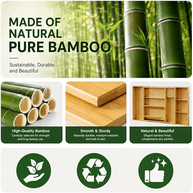Bamboo Expandable Kitchen Drawer Organizer, 17.7-29.5 in,Natural - Image 7