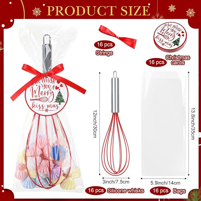 FoldTier 16 Sets 12 Inch Whisks Bulk DIY Fillable Whisk Gifts Colored Silicone Whisks for Cooking Heat Resistant Egg Beaters for Candy Holder Party Favors - Image 2