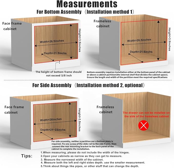 Mulush 26''W x 21''D x 3''H Pull Out Cabinet Drawer Soft Close Slide Out Wood Organizer for Kitchen, Finished, Bottom and Side Assembly (Wood Drawer Part Width is 25inch) - Image 4