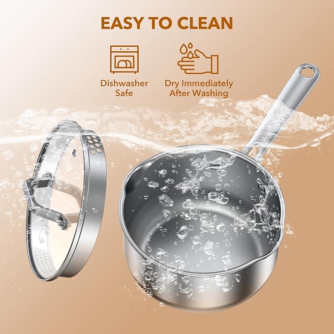 PekGema 2.5QT Saucepan w/Glass Strainer Lid, Tri-Ply Stainless Steel - Image 4