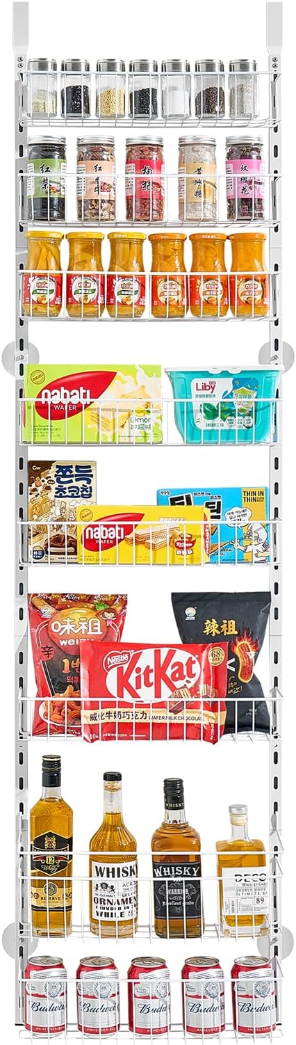 VEVOR Over the Door Pantry Organizer, 8-Tier Pantry Organization and Storage, Heavy-Duty Steel Hanging Spice Rack, Adjustable Wall Seasoning Shelves, for Home Kitchen Laundry Room Bathroom, White - Image 9