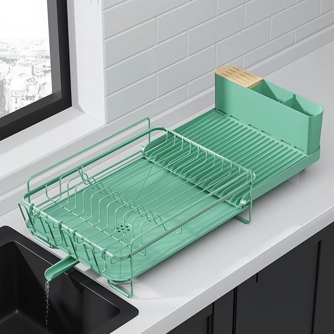 Kitsure Extendable Dish Drying Rack, 19.2"-26.7" L x 12.9" W, Green by Kitsure