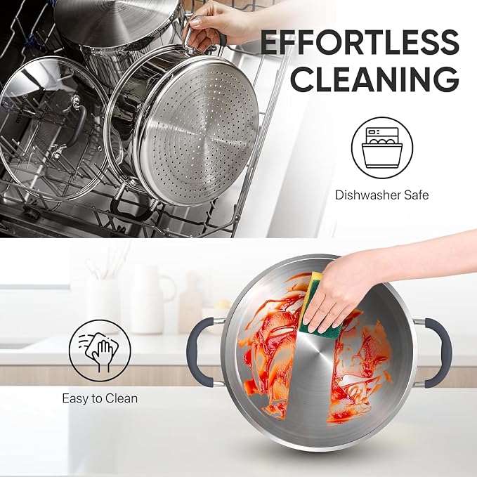 SUNHOUSE 4.6 QT Stainless Steel Steamer Pot for Cooking with Glass Lid - Image 5