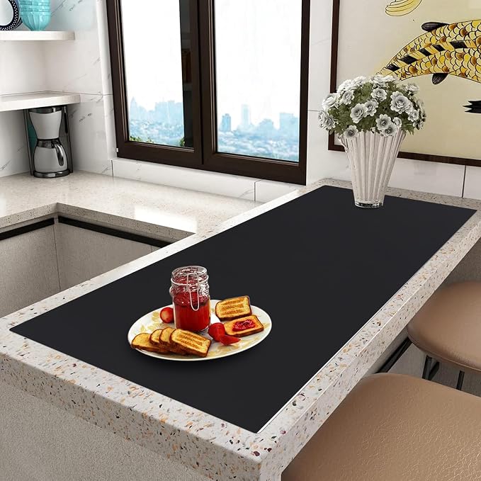 Extra Large Silicone Mat,Silicone Mats for Kitchen Counter Island Dinner Table Countertop Protector Heat Resistant Mat (120” x 48”, Black) by InfiOne