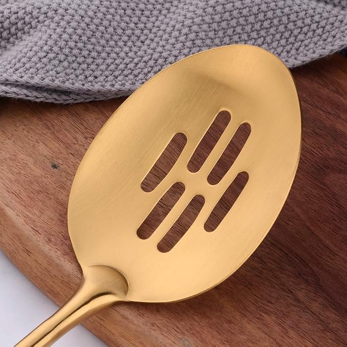Gold Kitchen Utensil Set - 7 Pcs 304 Stainless Steel Cooking Utensils with Round Handles, Titanium Plated Cookware Tools, Including Spatula Ladle Spoon Fork, Kitchen Gadgets for Home Cooking - Image 6