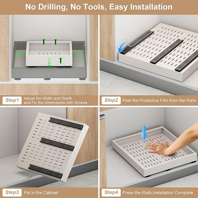 Fokyfok Pull out Cabinet Organizer,18"-25"W,10"-13"D,Expandable,Adhesive - Image 7