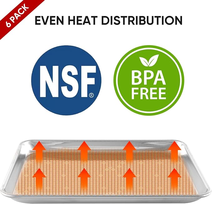 TENUP 6 Pack Aluminum Quarter Sheet Pan, 13" x 9" Heavy Duty Commercial Baking Tray Reinforced Rim, Warp-Resistant Rust-Free - Image 3