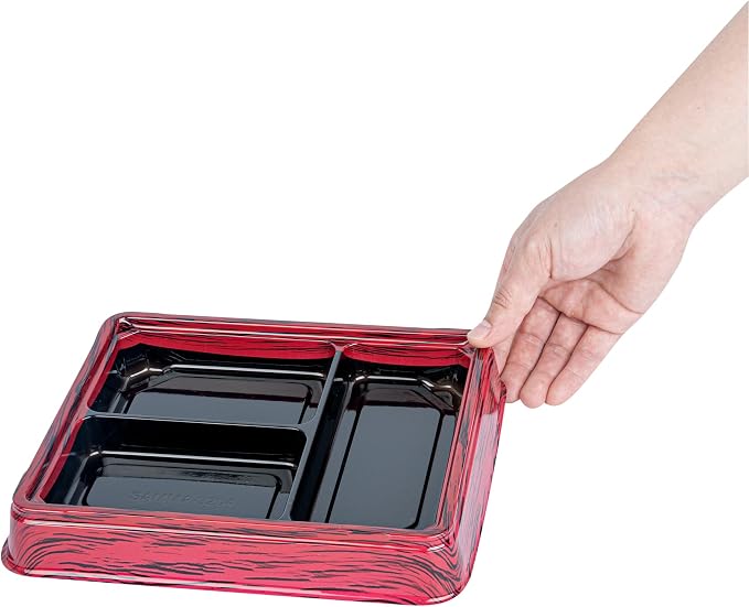 Restaurantware-Bento Tek 16.1 Ounce Meal Prep Containers, 100 Disposable To Go Food Boxes - Lids Sold Separately, 3 Compartments, Red And Black Plastic Bento Lunch Boxes, Freezable, For Take Out - Image 7
