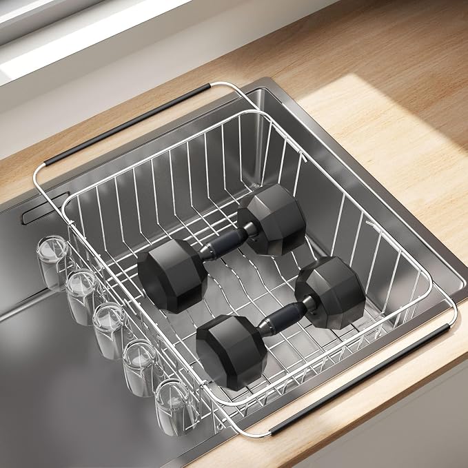 Small Dish Drying Rack in Sink, Extendable Stainless Steel Dish Drainers for Kitchen Counter, Anti-Rust Dish Dryer Rack with Utensil & Cup Holders, for Inside Sink, Over The Sink(for 1-2 People) - Image 9