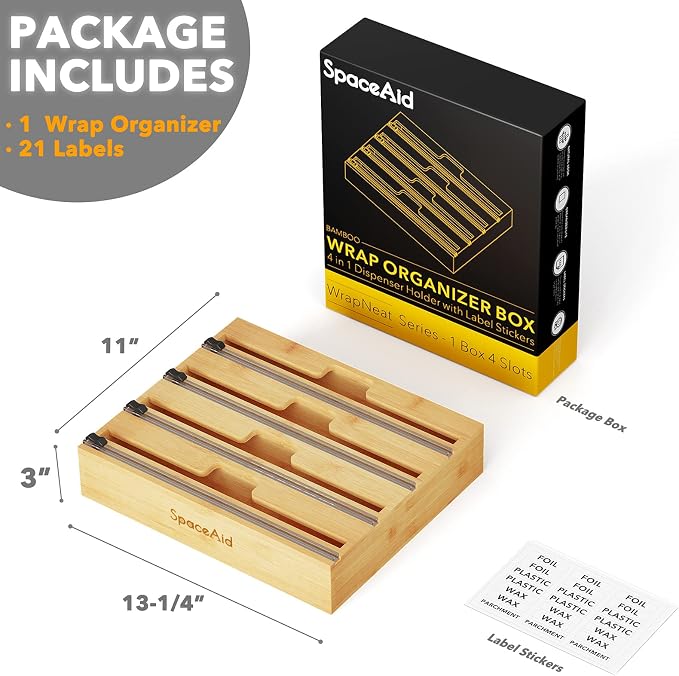 SpaceAid Bag Storage Organizer (1 Box 4 Slots), SpaceAid WrapNeat 4 in 1 Wrap Dispenser - Image 5