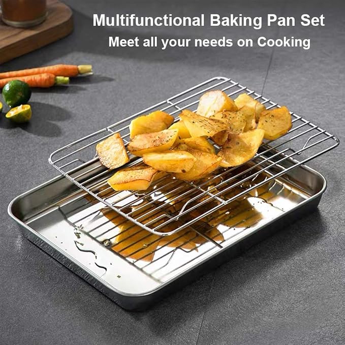 Wildone Baking Sheet with Rack Set [2 Sheets + 2 Racks], Stainless Steel Cookie Pan baking Tray with Cooling Rack, Size 10 x 8 x 1 Inch, Non Toxic & Heavy Duty & Easy Clean - Image 7