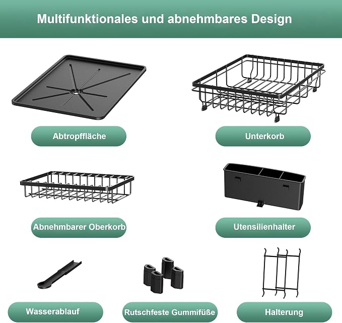 Rottogoon Large Dish Drying Rack 2-Tier Stainless Steel Dish Racks for Kitchen Counter Durable Dish Drainer with Drainboard Drainage Utensil Holder for Various Kitchenware Black - Image 5