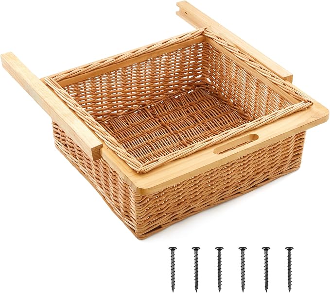 Rustic Wicker Pull out Cabinet Organizer Basket Drawers with Frame and Runners Slide 20" W x 20" l x 8" H for Kitchen Shelf Pantry Storage, Easy DIY Installation by Memorywuu
