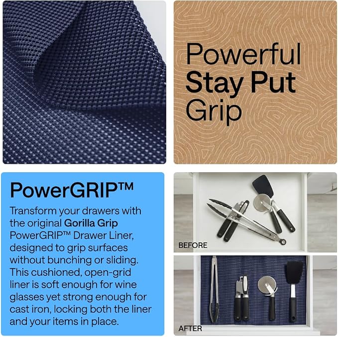 GORILLA GRIP powerGRIP Drawer Shelf and Cabinet Liner, 12" x30', Navy Blue - Image 3
