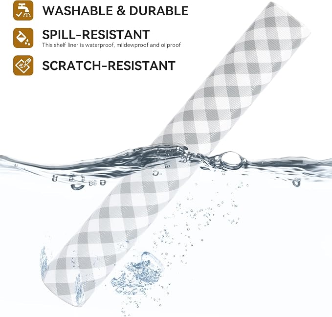 Shelf and Drawer Liner,Non-Adhesive Non Slip 20 Inch x 6 Feet Plaid Gray - Image 2