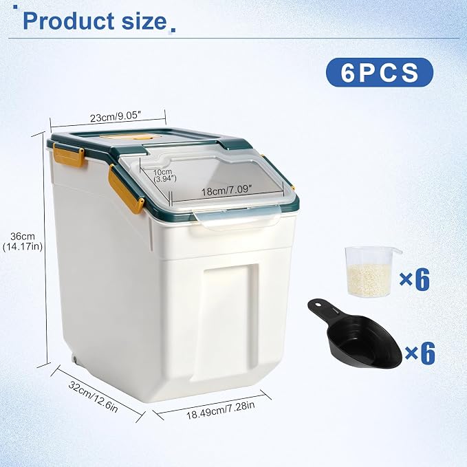 Saim 6Pack 50lb Flour & Rice Storage Container Bin, Dark Blue | BPA free plastic with seal lid, rolling wheels and measuring scoop for rice, flour, cereal and grain one-hand scooping - Image 2