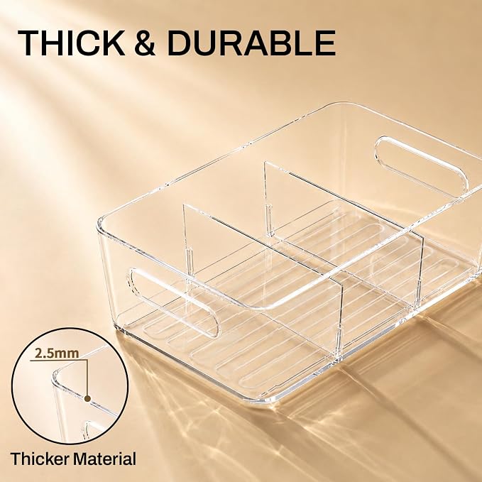Mpotmiy 6-Pack Pantry Organizers and Storage, Clear Fridge Organizer Bins | Clear stackable plastic bins with removable dividers for packets, snacks, pouches and spices in pantry, fridge or freezer. - Image 4
