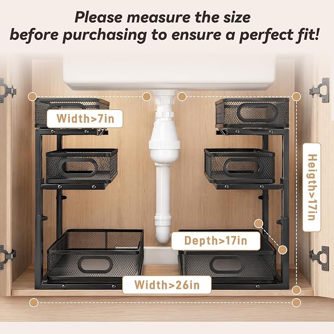 3-Tier Under Sink Organizer 2-Pack Organization for Bathroom Kitchen,Black - Image 3