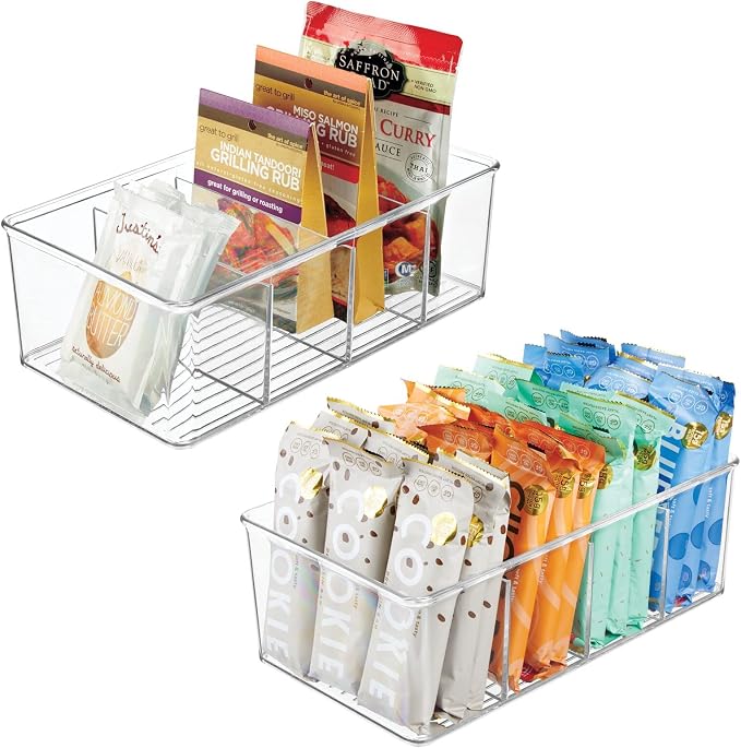 mDesign Plastic Divided Bin Storage Containers - Perfect for Fridge, Cabinet, Pantry, and Home Organization - Clear - Refrigerator Organizers - Ligne Collection - 2 Pack, Clear by mDesign