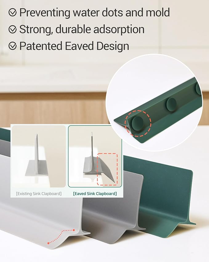 DEARCUS Kitchen Sink Splash Guard 19.7 inches - Soft Silicone Water Shield, Strong Suction Non-Slip, Dishwasher Safe and Easy-to-Clean for Mess-Free Cooking and Dishwashing (Deep Green) - Image 3