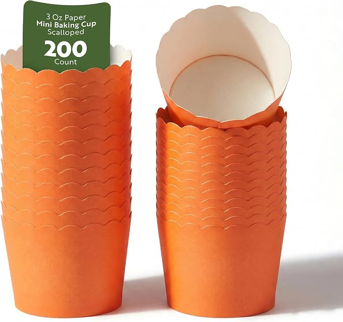 Restaurantware Baking Cups 200 Pack of 3.38 oz Paper Cupcake Liners Greaseproof Scalloped Oven-Safe Elegant Dessert Muffin Cups Disposable for Parties by Restaurantware