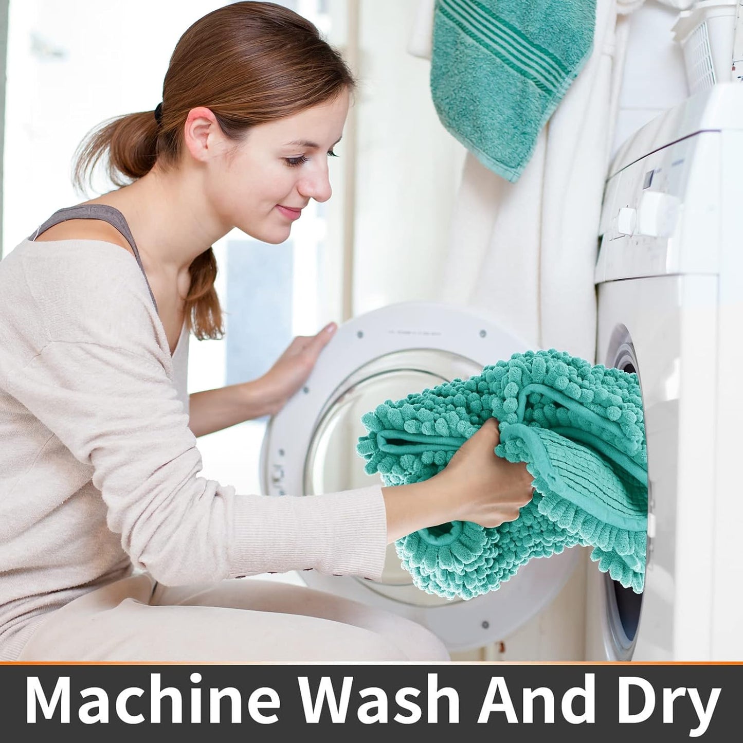 Yimobra Toilet Rug U Shaped Washable 24x20 Inch - Ultra Soft Absorbent Chenille Bath Rugs for Toilet, Quick Dry & Machine Washable, Non Slip Contour Bathroom Mat, Lake Blue