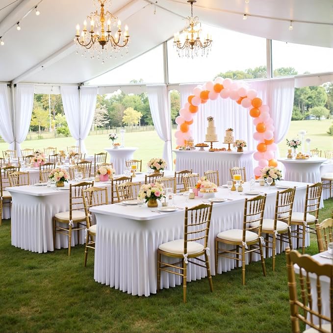CO-AVE 6pk White 8ft Spandex Tablecloths for Rectangle Tables, Wrinkle Free Wavy White Table Skirt Stretchy Fitted Table Cloth Covers 8 Foot for Weddings Birthday Party Events Banquette Baby Shower - Image 9