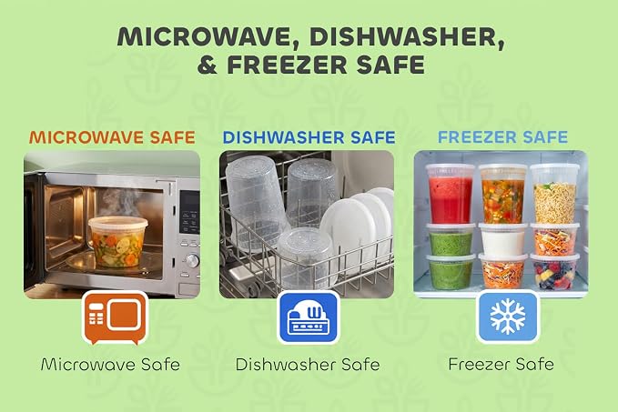 48 Sets Plastic Food Storage Deli Containers w/ Lids 16oz Pint & 32oz Quart | Leak Proof, Microwaveable, Dishwasher & Freezer Safe - Plastic Food Storage, Meal Prep, Restaurant & Soup Containers - Image 6