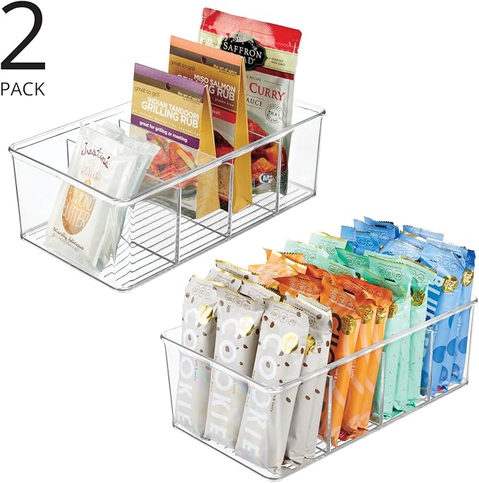 mDesign Plastic Divided Bin Storage Containers - Perfect for Fridge, Cabinet, Pantry, and Home Organization - Clear - Refrigerator Organizers - Ligne Collection - 2 Pack, Clear - Image 2