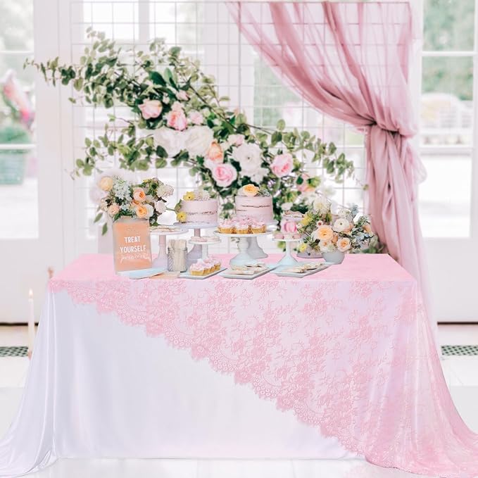 Pink Lace Table Cloth 60x120inch 2Pcs for Decorations Wedding Centerpieces by LuoluoHouse