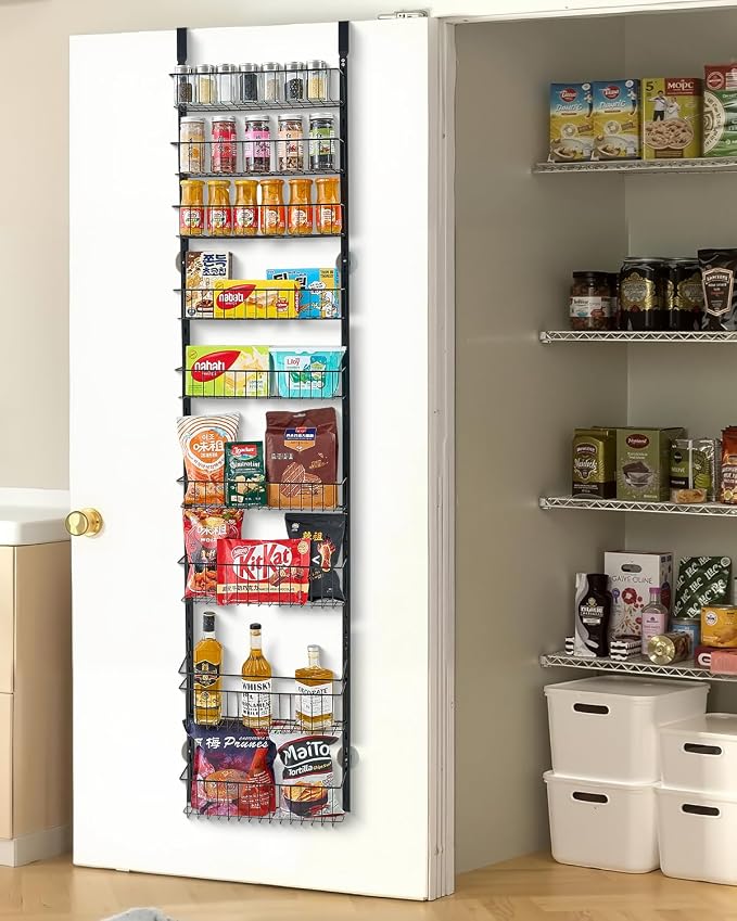 VEVOR Over the Door Pantry Organizer, 9-Tier Pantry Organization and Storage, Heavy-Duty Steel Hanging Spice Rack, Adjustable Wall Seasoning Shelves, for Home Kitchen Laundry Room Bathroom, Black by VEVOR