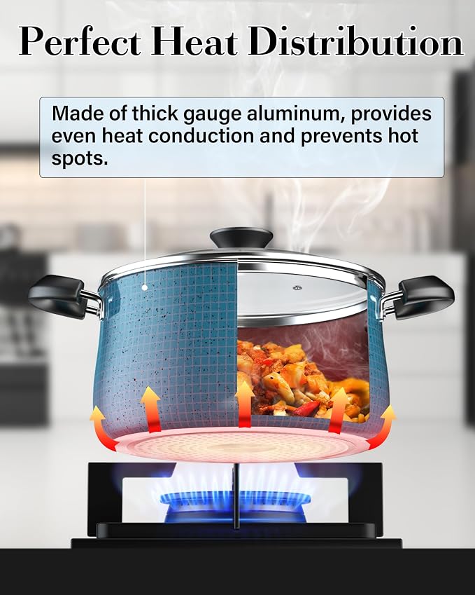 Cook N Home Professional Pots and Pans Nonstick Cookware Set, Belly Shape Kitchen Cooking Set with Frying Pans and Saucepans, Induction Compatible, 10-Piece, Turquoise - Image 5