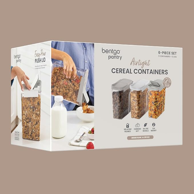 Bentgo Pantry - 6-Piece Airtight Cereal Containers, Easy Push & Pour Lid, Stackable & Clear BPA-Free Storage, Locking Lids for Freshness – Ideal for Kitchen & Pantry Organization (White Stone) - Image 7