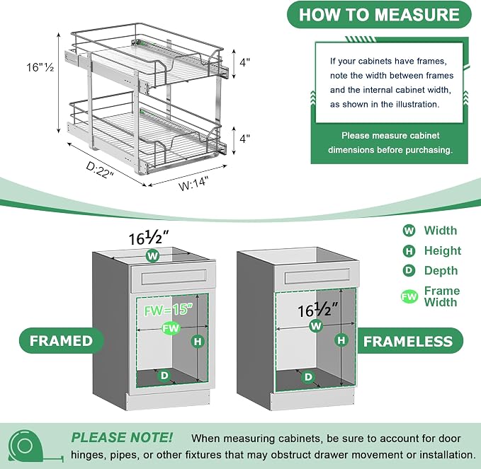 2-Tier Pull Out Cabinet Organizer (14" W x 22" D) - Image 3