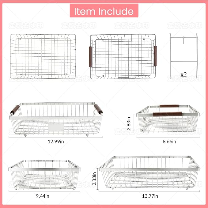 2-Tier Stackable Wire Basket with 2 Banana Hooks, Pantry Organizer for Kitchen Countertops, Cabinets & Under-Sink Spaces; Ideal for Storing Snacks, Fruits, Veggies, Onions, Potatoes, & More,Chrome - Image 2