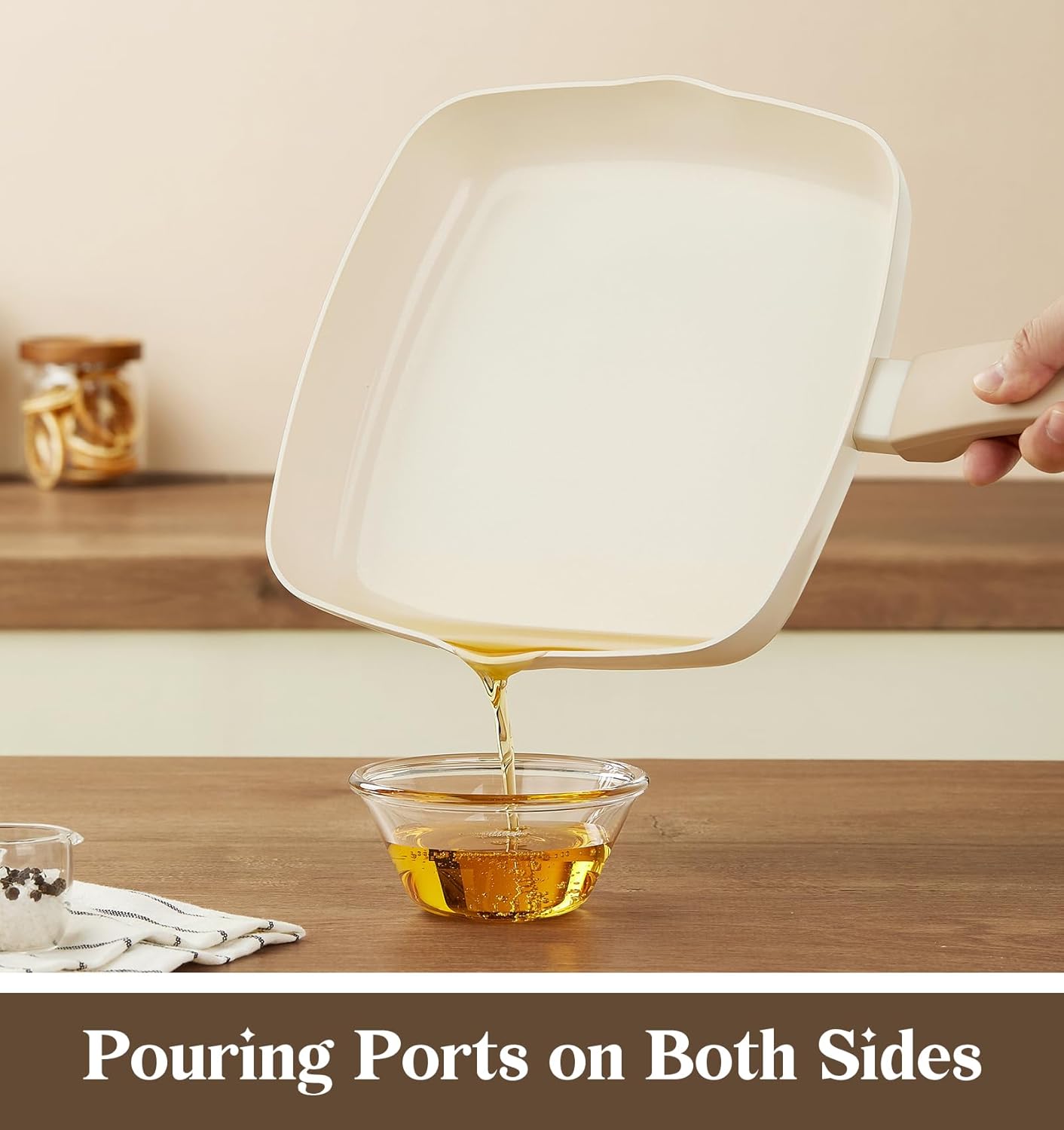 KOCH SYSTEME CS Nonstick Grill Pan for Stove Tops, 11 Inch Square Frying Pan with Lid, Ultimate Ceramic Coating Grill Skillet with Bakelite Handle, Induction Griddle Pan, PFOA Free, Cream White