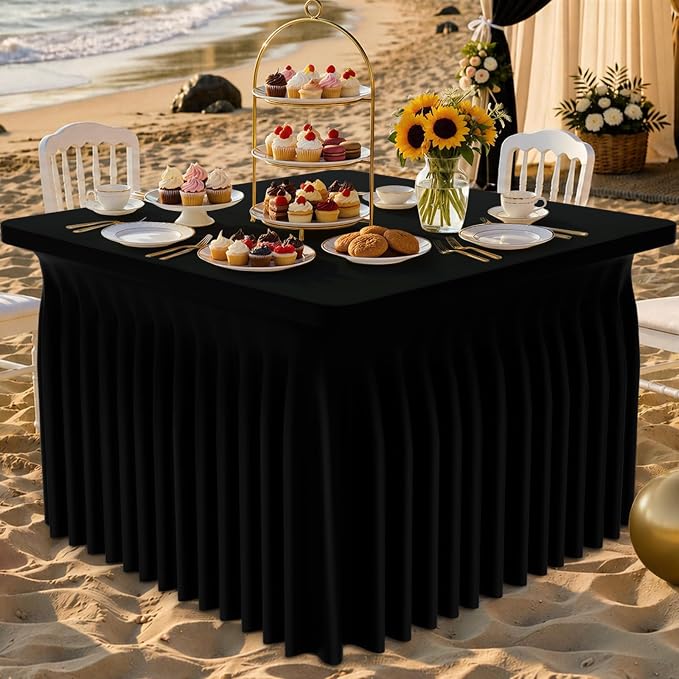 Smiry 2 Pack Spandex Elastic Fitted Table Cloth Skirt for 3FT Table - Image 2