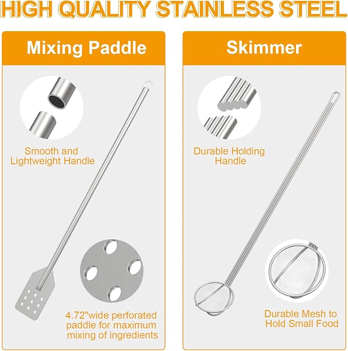 BBQ PLUS 42 Inch Crawfish/Crab Boil Mixing Stir Paddle and Wire Mesh Skimmer Spoon Fryer with Long Handle for Stockpots and Fry Pots,Large Stirring Paddle Skimmer Ladle Accessories - Image 3