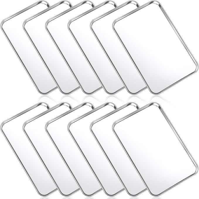 Mimorou 12 Pcs Baking Sheet Stainless Steel Cookie Small Metal Sheet Pans Professional Rectangle Oven Trays Kitchen Baking Cooking Oven and Toaster, Dishwasher Safe by Mimorou