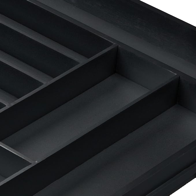 Relaxdays Extendable Cutlery Tray, Bamboo, 6-8 Compartments, HWD: 6.5 x 35-58 x 43.5 cm, Kitchen Drawer Insert, Black, Fibreboard, 6.5 x 35 x 43.5 cm - Image 8