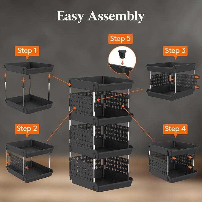 Lifewit 4 Tier Plastic Stackable Storage Baskets for Clothes 2 Pack, Black - Image 5