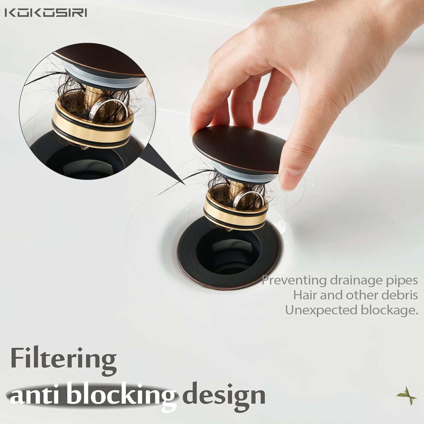 KOKOSIRI Pop Up Sink Drain with Strainer Basket, Oil Rubbed Bronze Bathroom Sink Drain with Detachable Hair Catcher Anti Clogging for Vanity Vessel Sink Without Overflow, C1002ORB