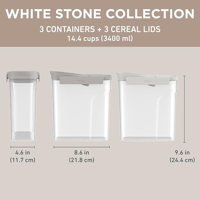 Bentgo Pantry - 6-Piece Airtight Cereal Containers, Easy Push & Pour Lid, Stackable & Clear BPA-Free Storage, Locking Lids for Freshness – Ideal for Kitchen & Pantry Organization (White Stone) - Image 6