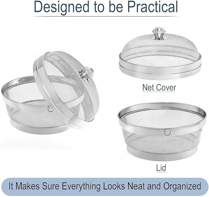 Stainless Steel Fruit Basket with Mesh Lid, Kitchen Countertop Organizer for Fruits & Vegetables, Rust-Proof Breathable Storage Bowl for Produce, Bread & Snacks. (Large Size) - Image 3