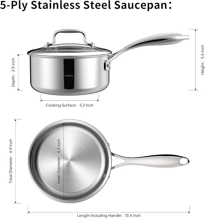 1.3 Quart Stainless Steel Saucepan with Glass Lid - Image 2