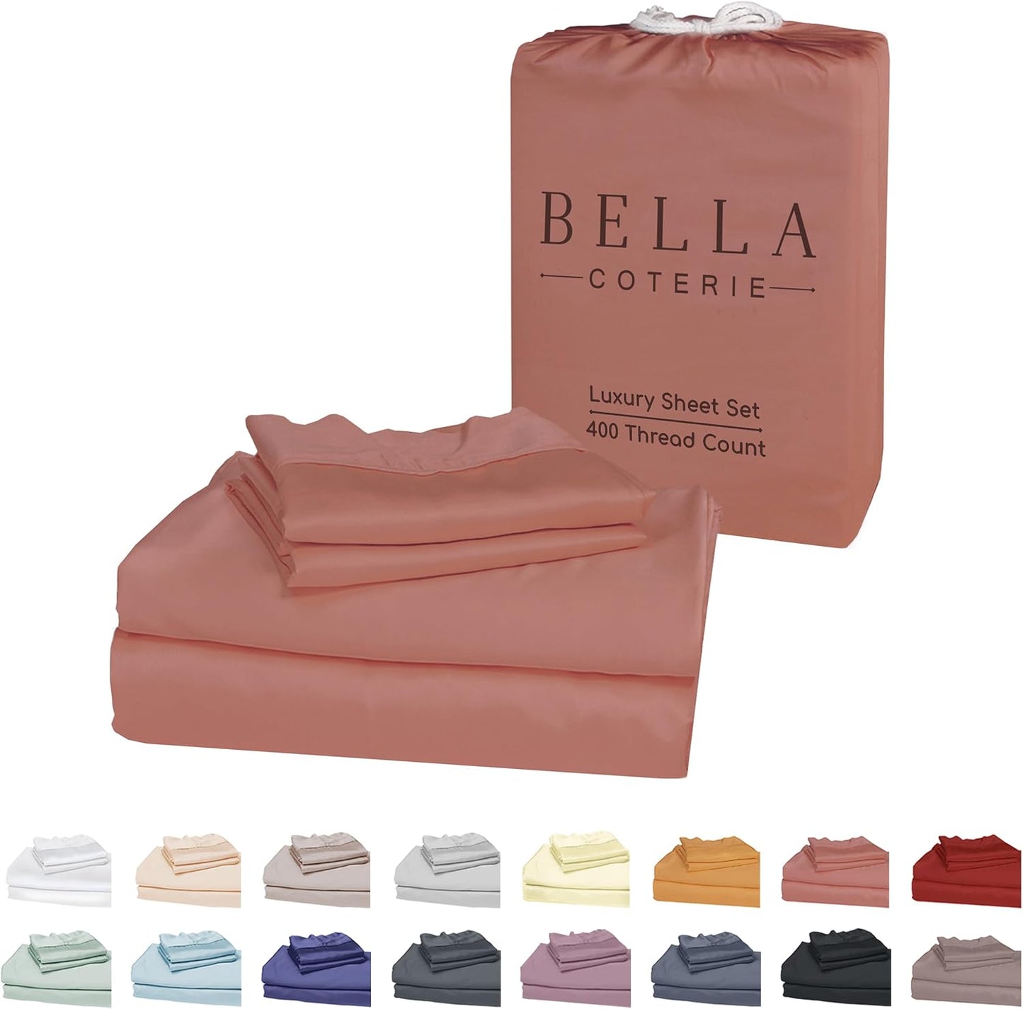 Bella Coterie Luxury Bamboo Viscose Queen Size Sheet Set | 100% Organically Grown | Ultra Soft | Cooling for Hot Sleepers | 18" Deep Pocket [Raisin]